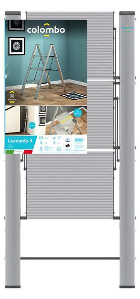 Scala in alluminio anodizzato 3 gradini Antiscivolo LEONARDO Dimensione 4,5x50x h106 cm Peso 6,20 Kg , telaio Ultrapiatto: 4cm di spessore