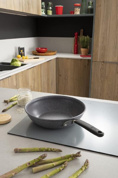 LAGOSTINA Wok Padella Antiaderente Induzione in Alluminio 28 cm Rivestimento Mineralis colore Grigio Tempra Mineral