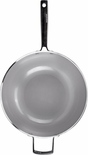 MONETA Wok Padella Antiaderente Induzione in Alluminio 32 cm Rivestimento Finegres colore Grigio - Armonia
