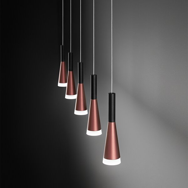 Lampadario Lineare Minimal Cone Metallo Oro Acrilico Nero 5 Luci Led 7W 3000K