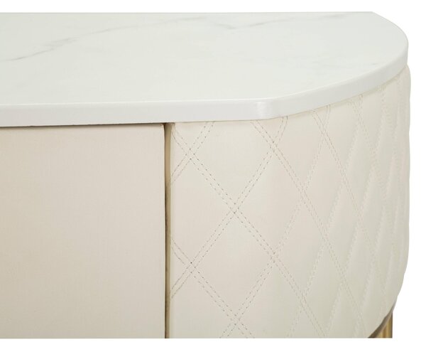 Console da muro elegante in Simil pelle trapuntata, con gambe dorate SHARON Dimensioni 100x40xh 75 cm con cassetto centrale bianco e Oro