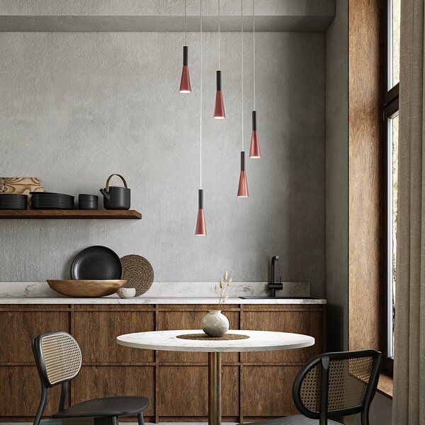 Lampadario Minimal Cone Metallo Oro Acrilico Nero 5 Luci Led 7W 3000K