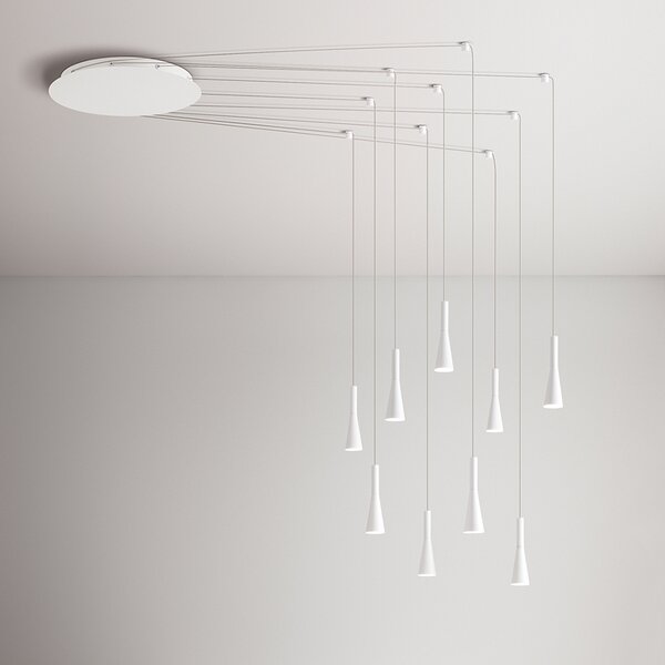 Lampadario Minimal Cone Metallo Bianco Acrilico 9 Luci Led 7W 3000K