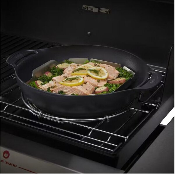 WEBER Wok Padella in Ghisa Smaltata con Cestello di Cottura a Vapore Set 4 Pezzi Crafted