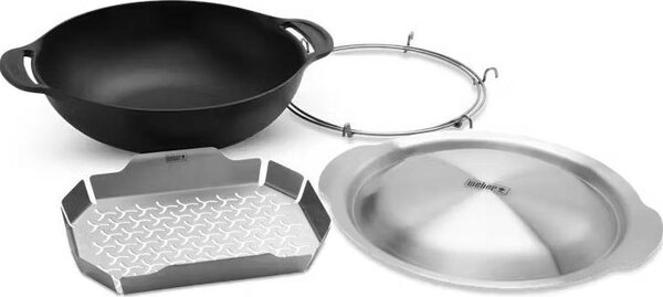 WEBER Wok Padella in Ghisa Smaltata con Cestello di Cottura a Vapore Set 4 Pezzi Crafted