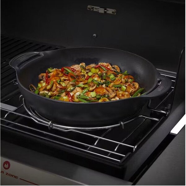 WEBER Wok Padella in Ghisa Smaltata con Cestello di Cottura a Vapore Set 4 Pezzi Crafted