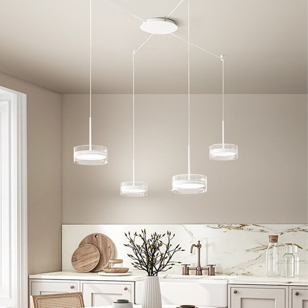 Lampadario Contemporaneo Aere Metallo Bianco Vetro 4 Luci Led 14W 3000K