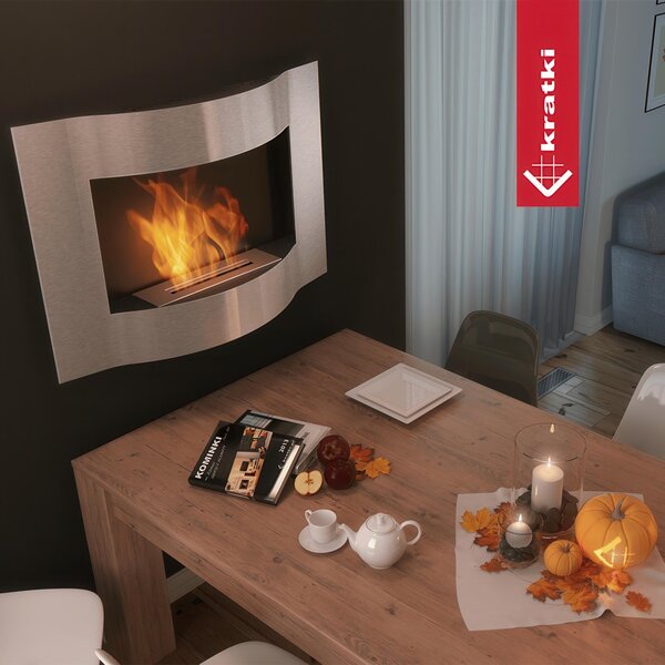 Camino Bioetanolo DA APPENDERE O SPORGENTE DECORATIVO inox con Vetro Dimensioni 100x19,7x h 70 cm - peso 22 kg Certificato ISO 9001 colore Nero bordo inox