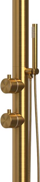 Doccia da Giardino esterno LUNA D ORO Doppio Attacco Dimensioni 26x37x h 223,9 cm con Miscelatore e Doccino mobile acqua calda e Fredda da esterno In Acciaio Inox 316 L