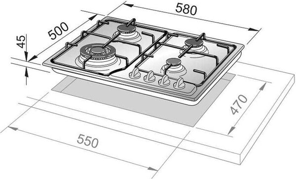De Longhi YAF 46 ASV Piano Cottura 4 Fuochi a Gas 60 cm colore Inox