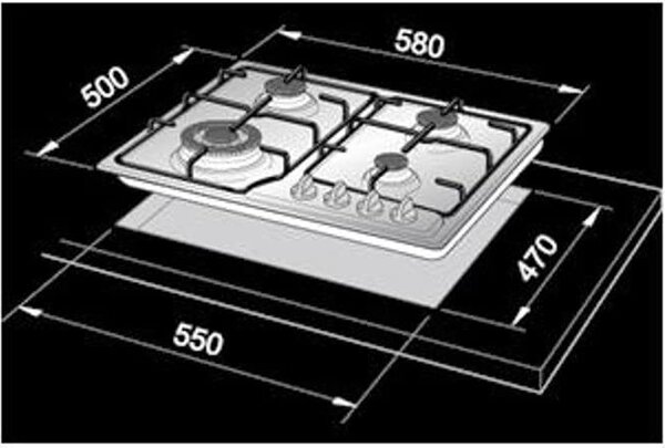 De Longhi YNF 46 ASV Piano Cottura 4 Fuochi a Gas 60 cm colore Nero
