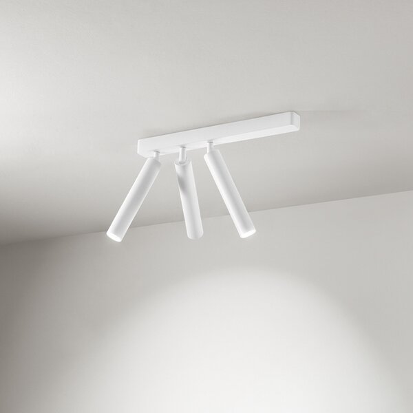 Spot Moderno Bambù Metallo Bianco 3 Luci Led 10W 3000K