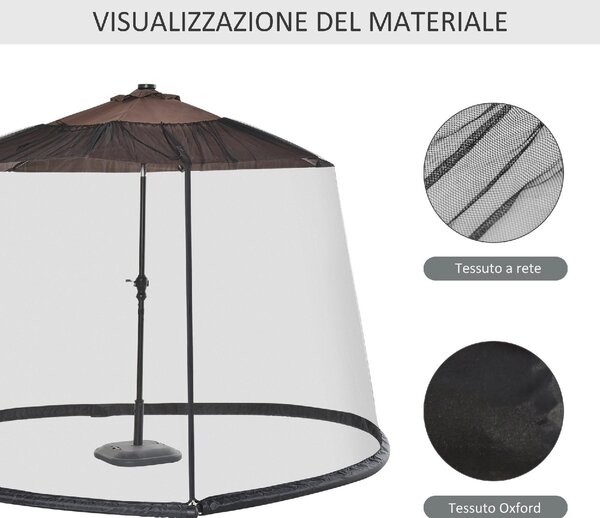 VivaGarden Zanzariera per Ombrellone 3x3 m Regolabile a Rete Fitta con Apertura a Cerniera colore Nero