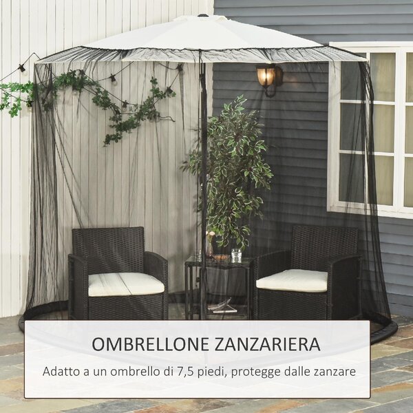 VivaGarden Zanzariera per Ombrellone 3x3 m Regolabile a Rete Fitta con Apertura a Cerniera colore Nero