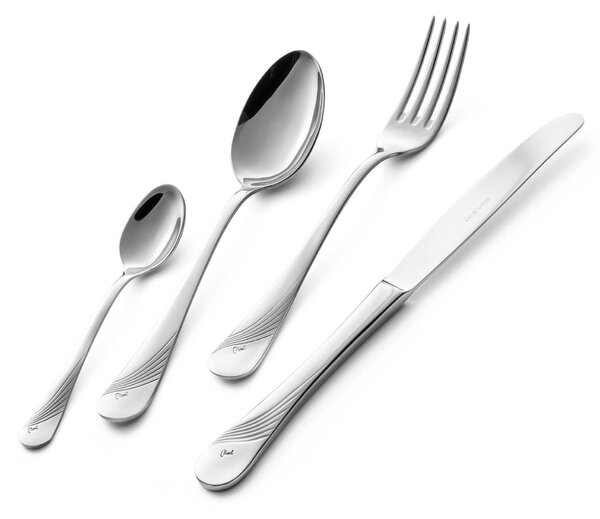 Confezione a libro 7 pezzi, forchettine pi� paletta dolce Milano Inciso , 18/10 (AISI304) acciaio inox Lucido , spessore 2,5 mm