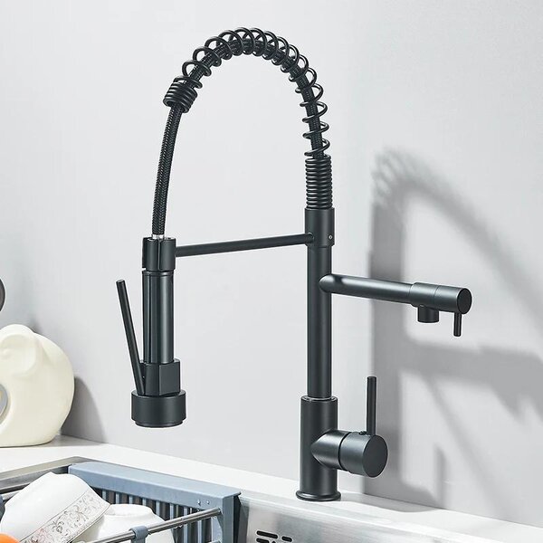 Rubinetto da cucina - Rubinetto estraibile per lavello - Acqua calda e fredda - Orientabile a 360° - Monocomando - Montaggio a incasso a 1 foro - Cartuccia in Vetroceramica - Ottone massiccio - Nero opaco