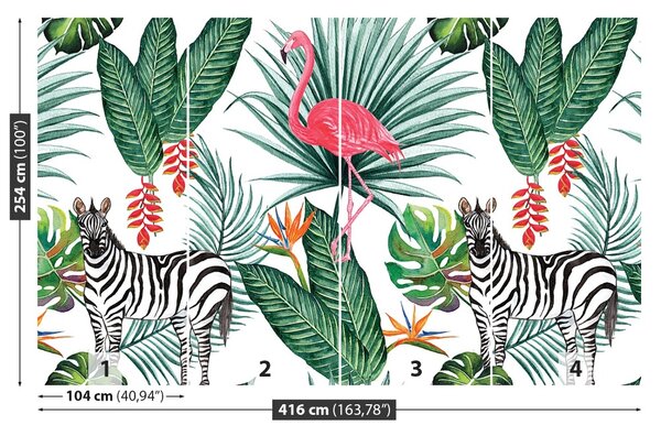Carta da parati Zebra e fenicottero 104x70 cm