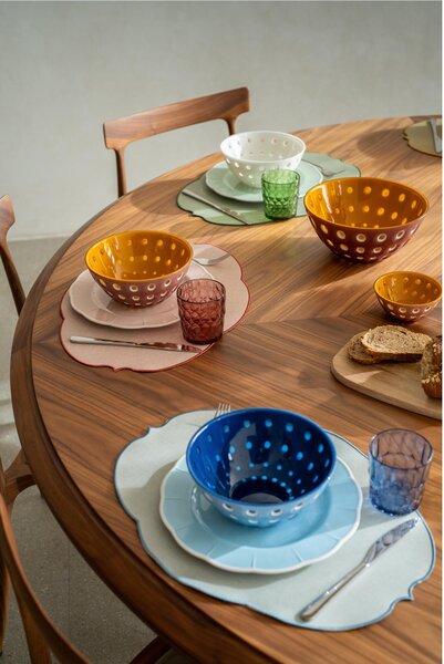 Piatto Fondo in Melamina bicolore set da 6 pezzi Linea FLORA Diametro �24x h3 cm realizzati con decoro BPA Free design Romantico floreale Celeste Polvere