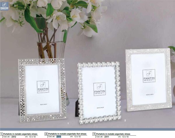 Portafoto Argentato con FIORI E STASS PER FOTO 10x15 cm Stile classico argento