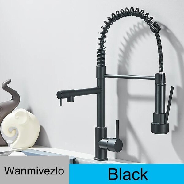 Miscelatore per lavello - Miscelatore da cucina con doccetta estraibile - Miscelatore caldo/freddo - Orientabile a 360° - Monocomando, a 1 foro - Montaggio a filo - Nero