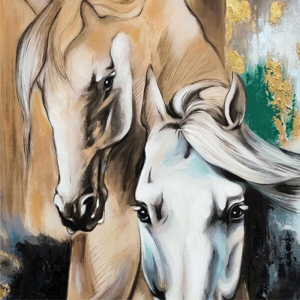Quadro da parete, quadro con cornice CAVALLI 100x100x1,6 cm orizzontale pannello in legno colore marrone disegnato su tela a rilievo
