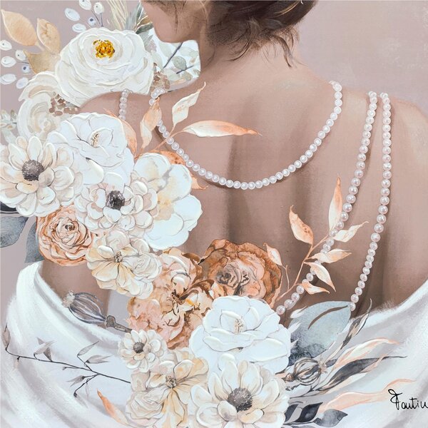 Quadro da parete, quadro con cornice LEI E I FIORI 80x100x1,6 cm orizzontale pannello in legno colore marrone disegnato su tela a rilievo