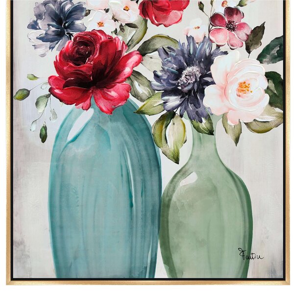 Quadro da parete, quadro con cornice VASI CON FIORI 80x100x1,6 cm orizzontale pannello in legno colore marrone disegnato su tela a rilievo