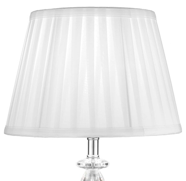 Lampada da tavolo in cristallo con 3 Gocce di cristallo T9 diametro 26 x h 45 cm MODELLO SOGNO SMALL con paralume in tessuto bianco