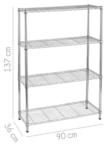 Libreria in KIT-4 Ripiani - 90x35xh137 cm - peso 9,56 kg montante da 2,6 cm Archimede Cromo lucido