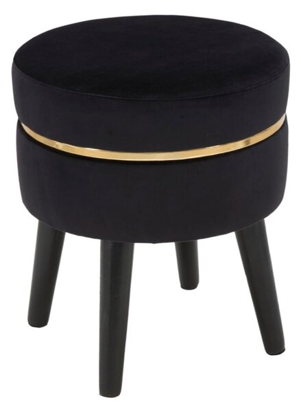 Sgabello in legno e velluto nero con fascia oro, PARIS dimensioni � 35X40,5 cm peso 4,0 kg, tessuto ondulato imbottito crema oro