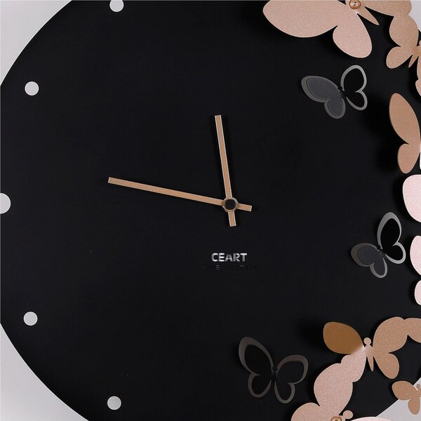 Orologio Da Muro Struttura in metallo con Farfalle IN DANZA Diametro 40 cm lancette Colore nero , colore Nero