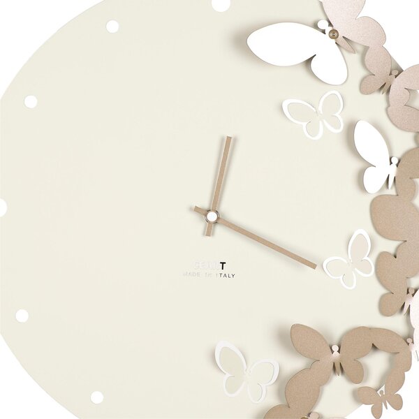 Orologio Da Muro Struttura in metallo con Farfalle IN DANZA Diametro 40 cm lancette Colore nero , colore panna