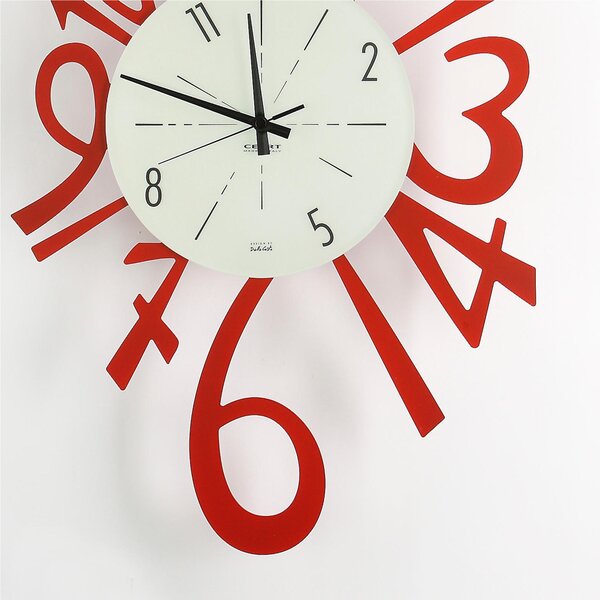 Orologio Da Muro Struttura in metallo e quadrante in vetro NUMERICO Dimensioni 43x70 cm lancette Colore nero , Numeri Arabi realizzato in rosso
