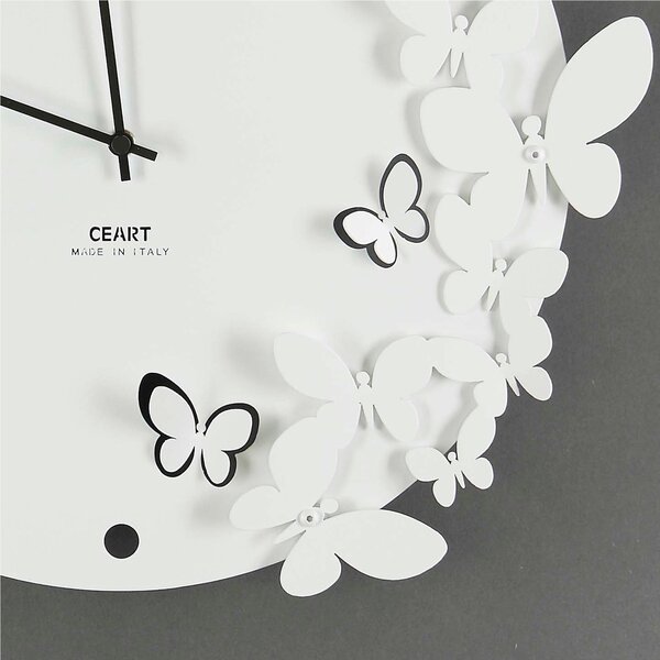 Orologio Da Muro Struttura in metallo con Farfalle IN DANZA Diametro 40 cm lancette Colore nero , colore bianco