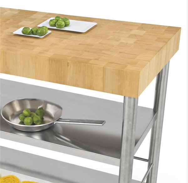 Carrello da cucina in carpino bianco tassellato , dimensioni 100x60x h 95 cm peso 69 kg con tagliere piano di lavoro carpino bianco listellare