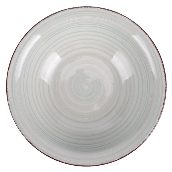 Set 6 piatti fondi, 4 Toni In gres dipinto a mano (stoneware) Con bordino marrone Misure: � 21,2 x h. 5,5 cm Lavabili in lavastoviglie Utilizzabili in microonde Colore: salvia