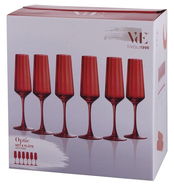 Set 6 calici Optic In vetro Lavorazione righe verticali Capacit� 510 ml Misure: � 7 x h. 24,2 cm Lavaggio a mano Non compatibile con l'uso in microonde Colore: rosso