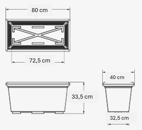 Vaso rettangolare Festonato in Polietilene colore inalterabile dimensioni 80x40 x h 33,5- 45 litri colore bianco
