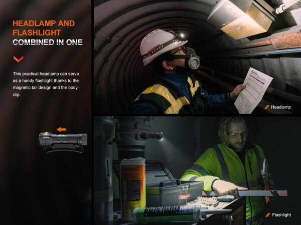 Fenix HM61RV20 - Lampada frontale LED ricaricabile LED/USB/2xCR123A IP68 1600lm 300h 3400mAh