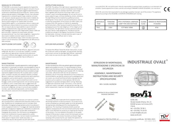 Plafoniera in termoplastico Piccola INDUSTRIALE OVALE CON Gabbia in alluminio Dimensioni 2,13x8,8xh 10,7 cm - E 27 IP 54 Diffusore in vetro stampato trasparente Nero