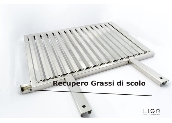 Griglia Di Scolo in acciaio AISI 304 per barbecue con sistema di recupero grassi per bbq LISA Etna, Etna Maxi dimensioni 44x68x h9 cm