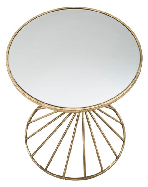 Tavolinetto rotondo in metallo e vetro Dorato , HYPNOS , dimensioni � 42x50 cm piano in vetro incorniciato in un metallo dorato