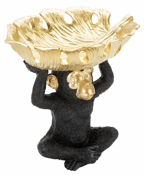 Svuotatasche porta oggetti a forma di scimmia in Resina dorato dimensioni 25,2x21x h24 cm peso 0,960 kg, oro e nero