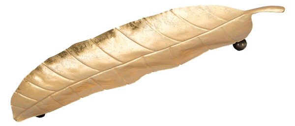Svuotatasche a forma di foglia in metallo dorato dimensioni 38x3x11 cm, peso 0,800 kg, oro