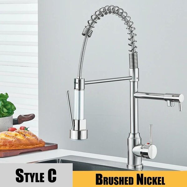 Miscelatore per cucina – Miscelatore estraibile per lavello – Rotazione a 360° – Miscelatore a due getti – Miscelatore monocomando in acciaio inossidabile – Finitura in nichel spazzolato