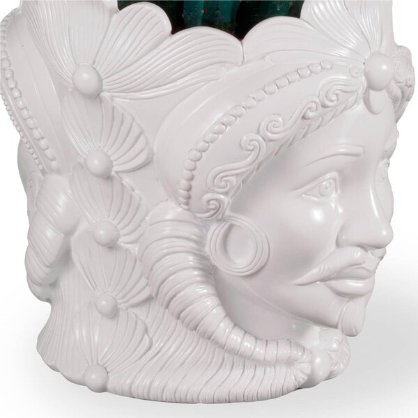 Vaso fiori Testa di Moro con piantina Colore BIANCO Grande 15xh 18 cm - bifacciale moro siciliano uomo donna