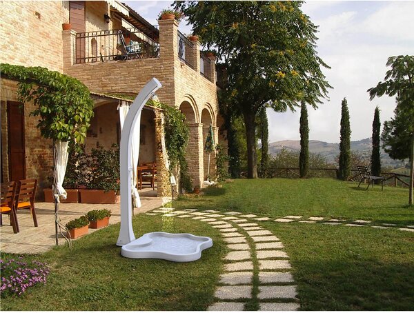Piatto Doccia da Esterno Giardino in Polietilene HD Arkema Lake Dimensioni 107x103xh 9 cm superficie antisdrucciolo effetto pietra colore Blu Ocean