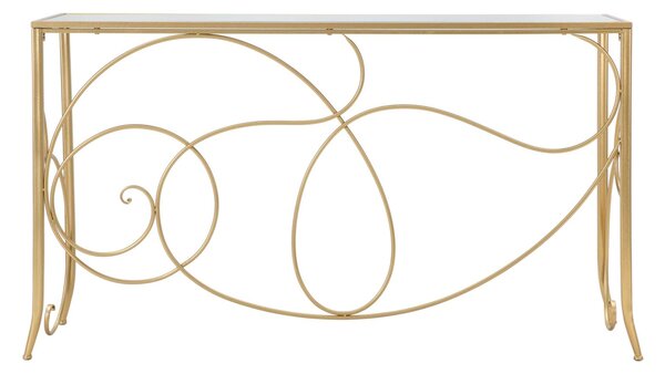 Console Rettangolare in metallo dorato con piano in vetro CONSOLLE Dimensioni 140x40x h 80 cm - Peso 13,4 kg Vetro temperato a specchio telaio oro