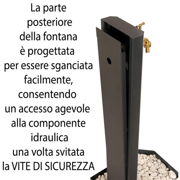 Fontana Decorativa Giardino Corten con Rubinetto Forma Schiacciata Dimensioni 20x10xh 100 cm con tubo rubinetto, flessibile e Gomito resistente al gelo Antracite