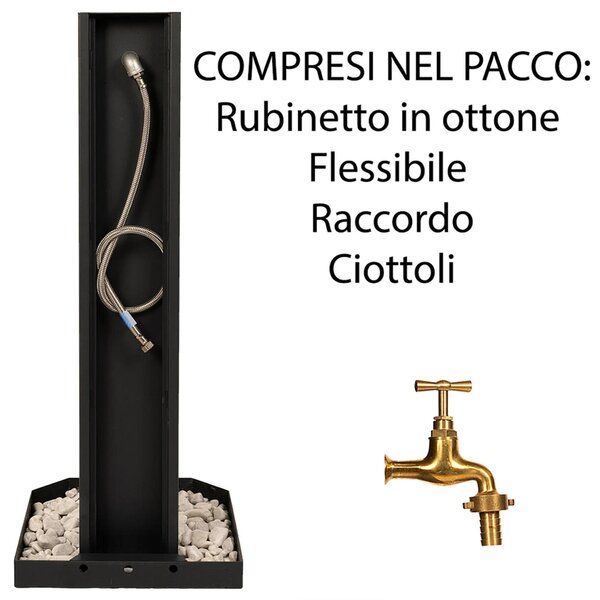 Fontana Decorativa Giardino Corten con Rubinetto Forma Schiacciata Dimensioni 20x10xh 100 cm con tubo rubinetto, flessibile e Gomito resistente al gelo Verde